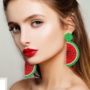 Watermelon Fruit Seed Bead Earrings